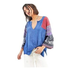 Free People We The Free Shibuya Patchwork Sleeve Boho Top